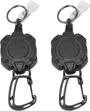 2Pcs Retractable Key Chain, 80cm/31.5in High Resiliency Carabiner Tactical ID Badge Holder Reel Key Holder Belt Clip for Belts Backpacks