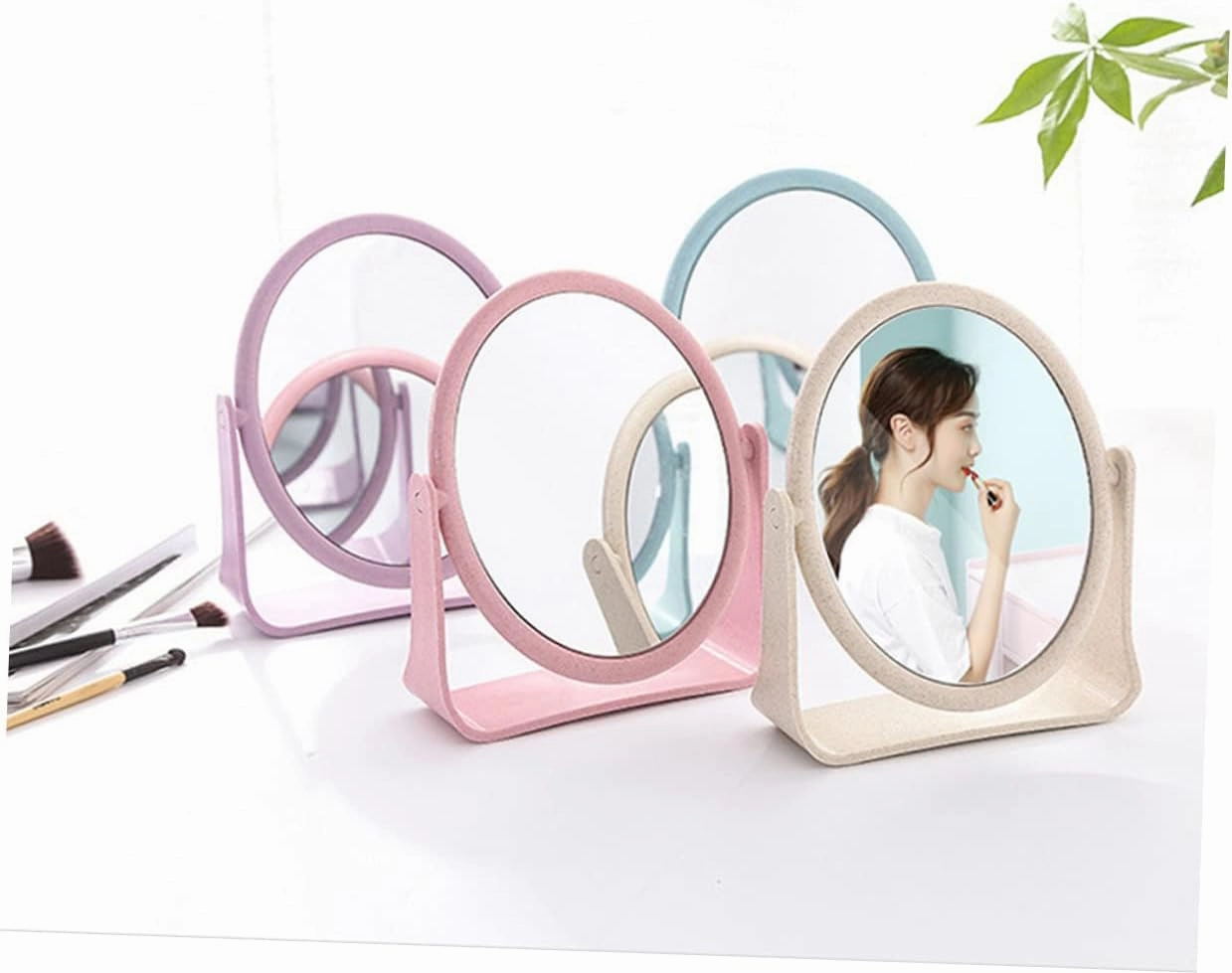 2pcs Double-Sided Rotating Makeup Mirrors Oval Square Stylish Desktop Cosmetic Mirror Set