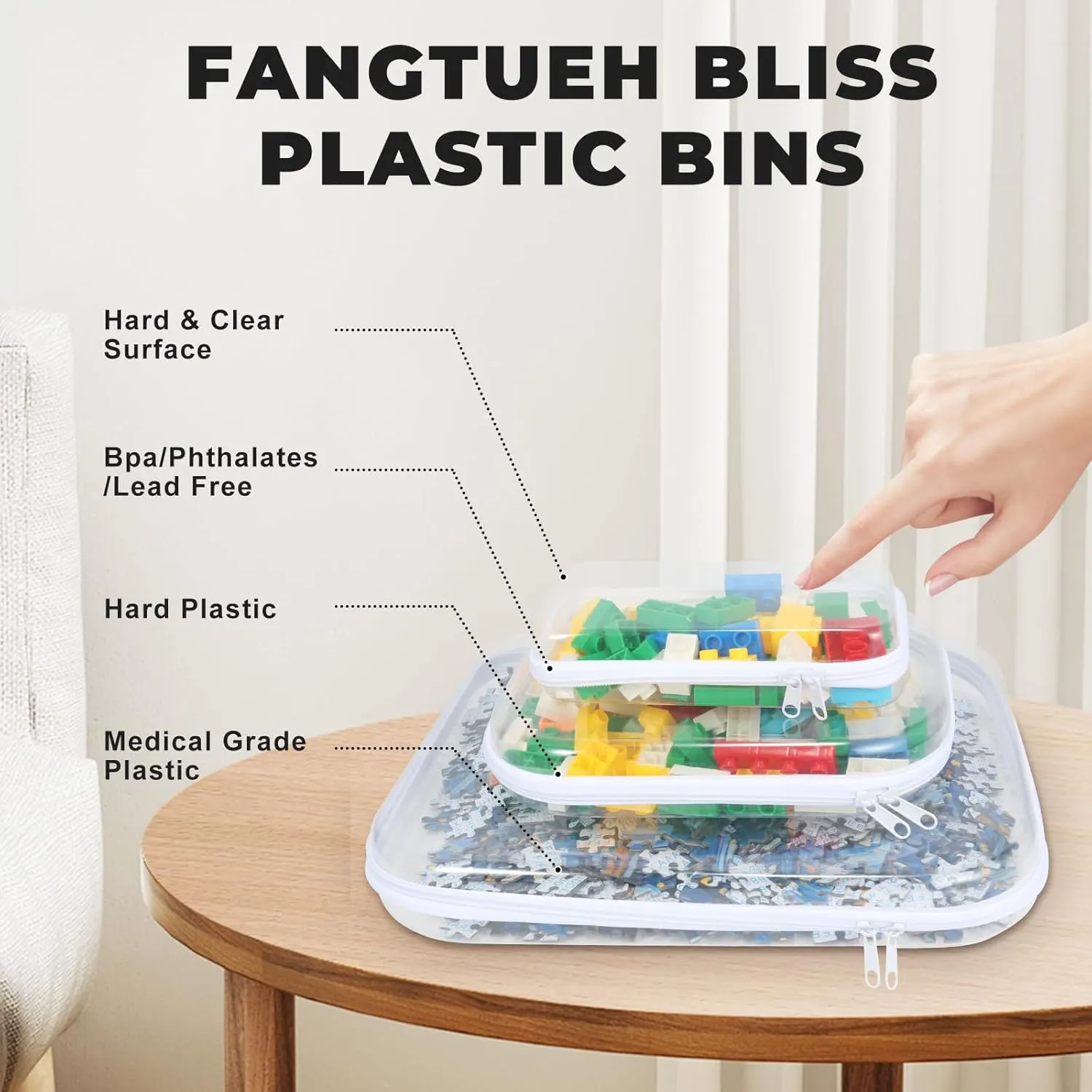 2pieces,Zippered Hard Pouch, Clear Hard Shell Zipper Case, Clear Plastic Storage Box Containers Small Toiletry Bag for Small Items, Toys, Building Blocks, Puzzles, Cosmetics & Stationery (Medium)