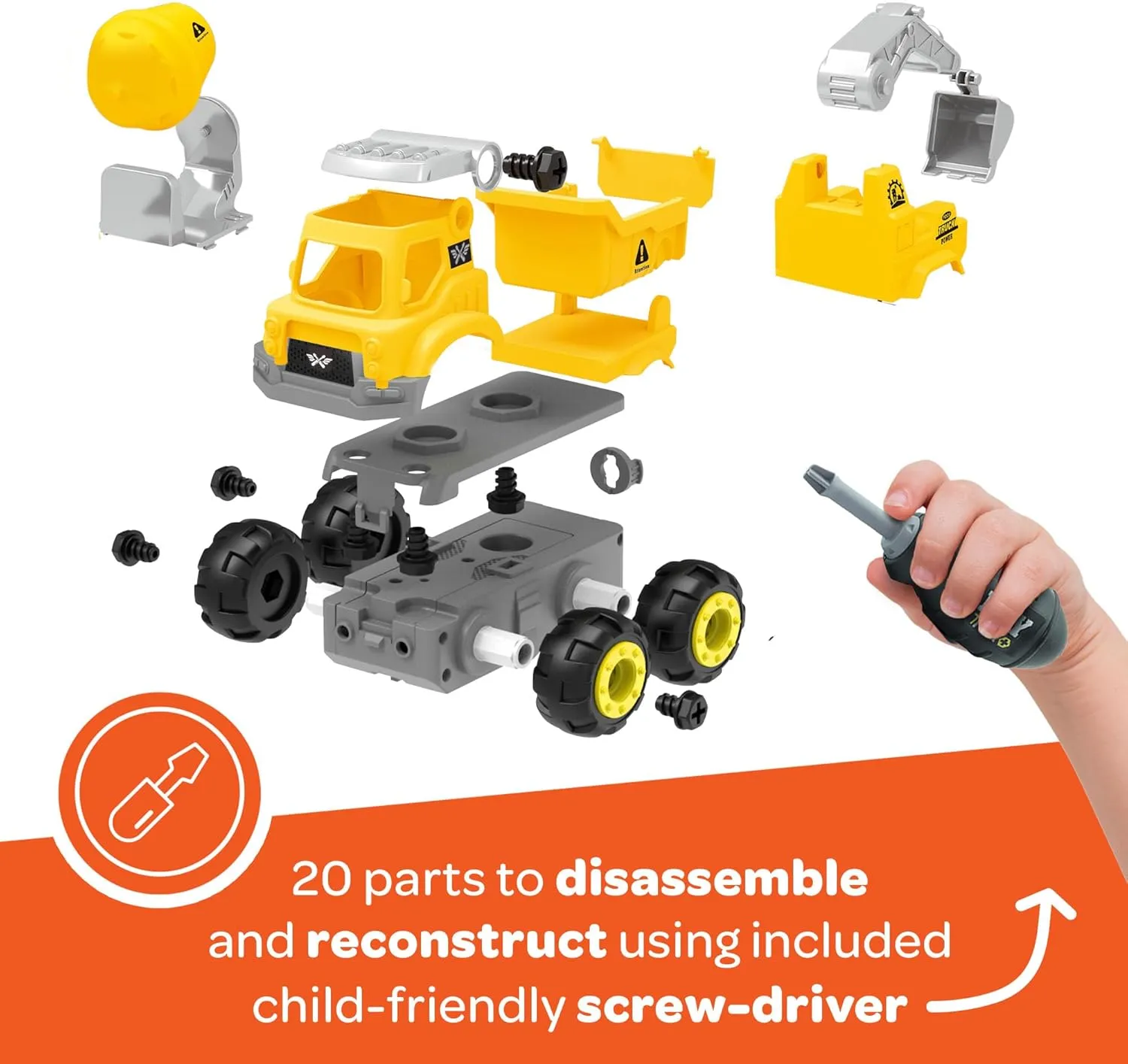3-in-1 Build N Drive RC Truck - Take Apart Toy Building Kit for Boys - 20pc STEM Set, Car Building Toys for Kids 3-6 - Crane, Cement Mixer and Dump Truck