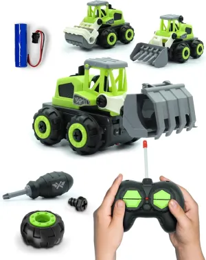 3-in-1 Build N Drive RC Truck - Take Apart Toy Building Kit for Boys - 20pc STEM Set, Car Building Toys for Kids 3-6 - Rocket Bucket, Roller and Grapple Trucks
