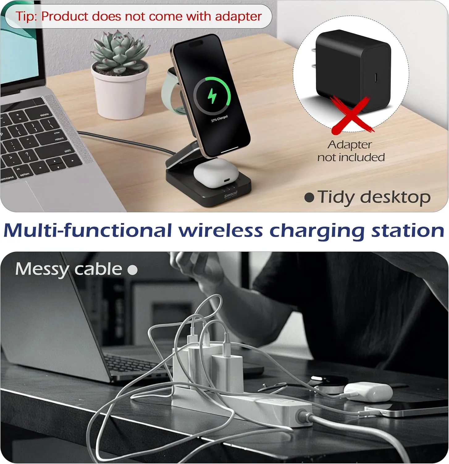 3 in 1 Foldable Mag-Safe Charging Station: Wireless Charger Compatible with iPhone 16 15 14 13 12 Series/Apple Watch/Airpods - Portable Folding Magnetic Stand for Multiple Devices Travel