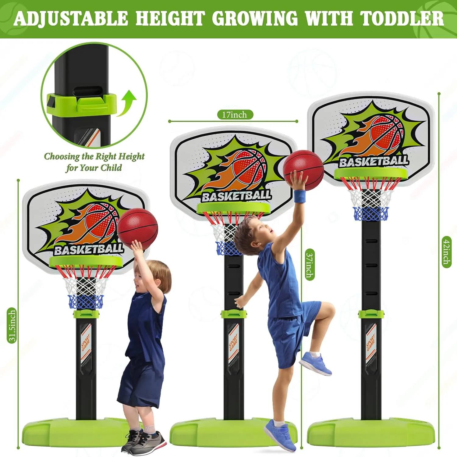 3 in 1 Toddler Basketball Hoop and Tee Ball Set for Boys: Kids Baseball Tee with Automatic Pitching Machine Adjustable Height Indoor and Outdoor Sports Toys for Boy Age 1-8