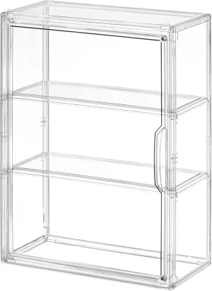 3 Tier Clear Display Case for Figures, Wall-Mounted Acrylic Storage Organizer Box, Stackable Display Cabinet with Magnetic Door & Removable Dividers, Showcase for Collectibles, Blind Box