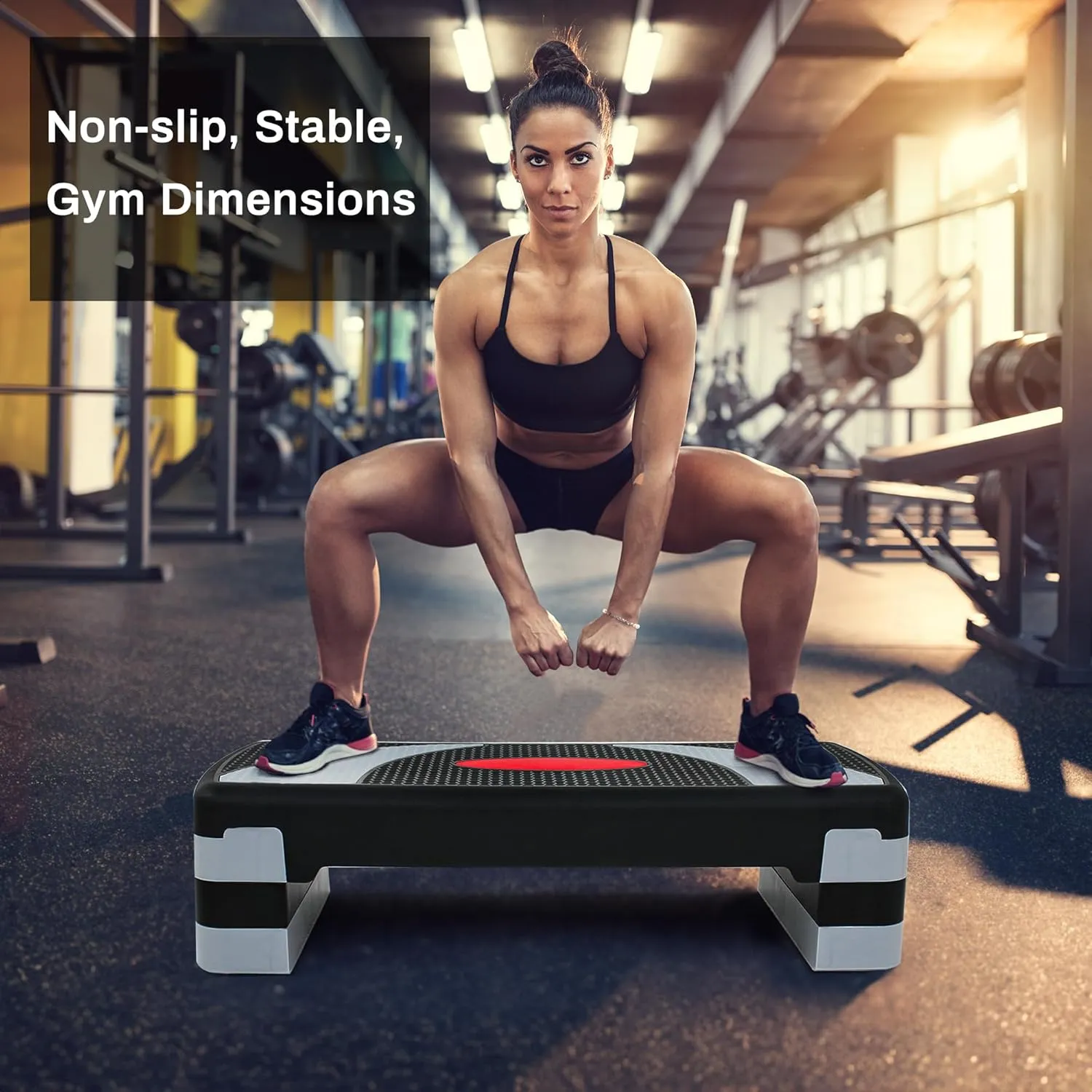 31" Aerobic Step Platform, 3 Levels Adjustable Height Steppers For Exercise at Home Gym, Cardio Workout Step Platform Bench, 4 Stackable Risers, Non Slip Fitness Stepper Up Box,