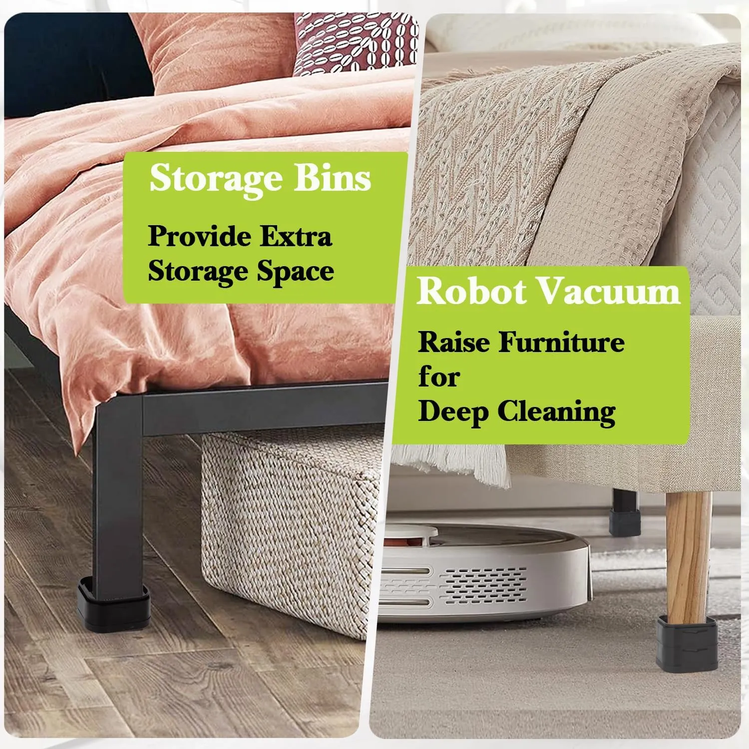 32 Pack Furniture Risers 1,2 or 3 Inch, Adjustable Bed Risers Heavy Duty For Table Desk Couch Chair Sofa Cabinet Bed Legs Dorm, Square Stackable Bed Raisers Blocks Lift Height 1", 2" or 3", Black