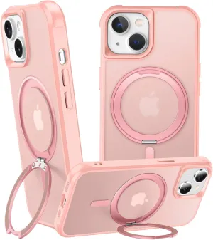 360° Magnetic Swivel Ring for iPhone 14 case, Built-in Metal Stand and Ring Holder, Magsafe Compatible, Military Grade Protection, Shock and Vibration Resistant - Pink