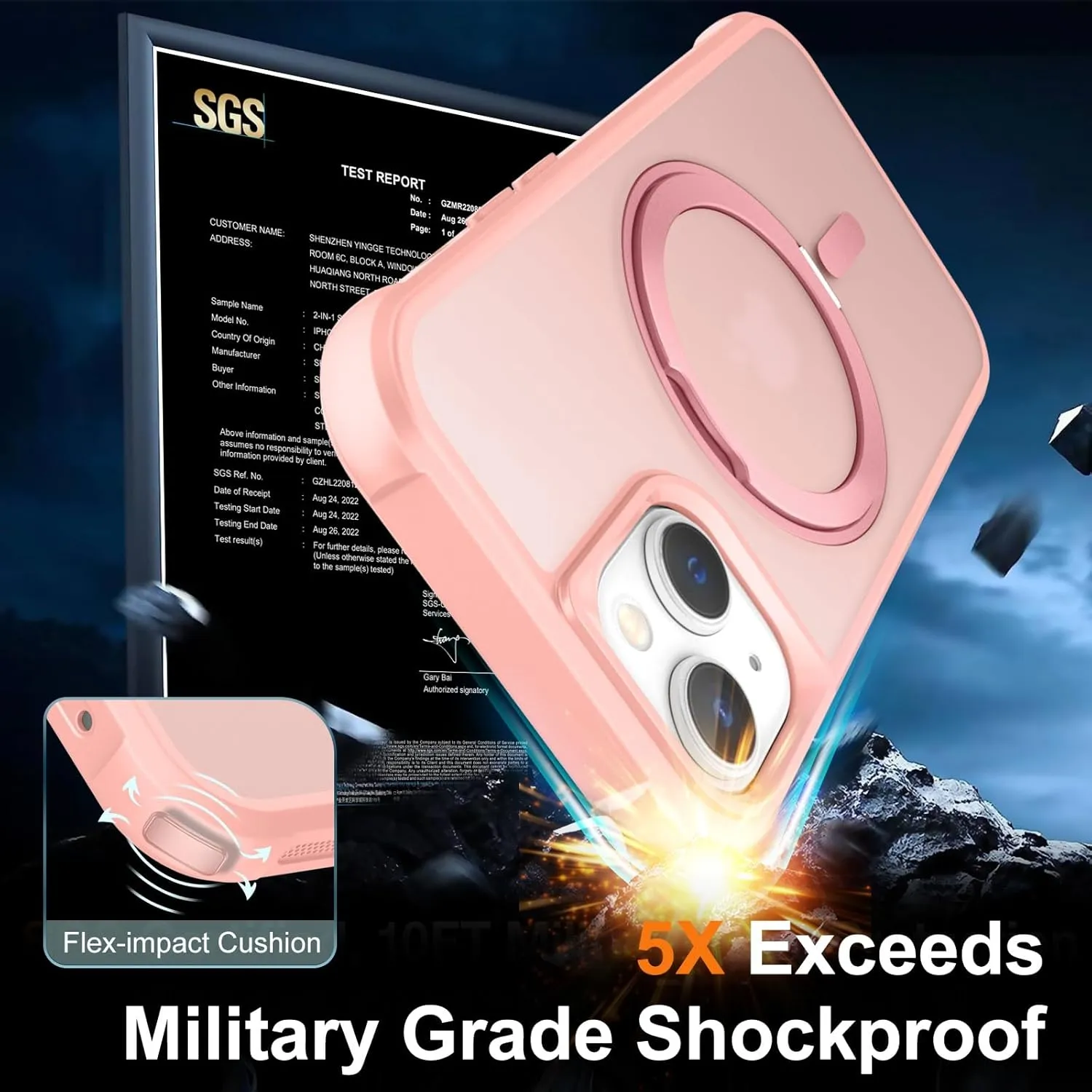 360° Magnetic Swivel Ring for iPhone 14 case, Built-in Metal Stand and Ring Holder, Magsafe Compatible, Military Grade Protection, Shock and Vibration Resistant - Pink