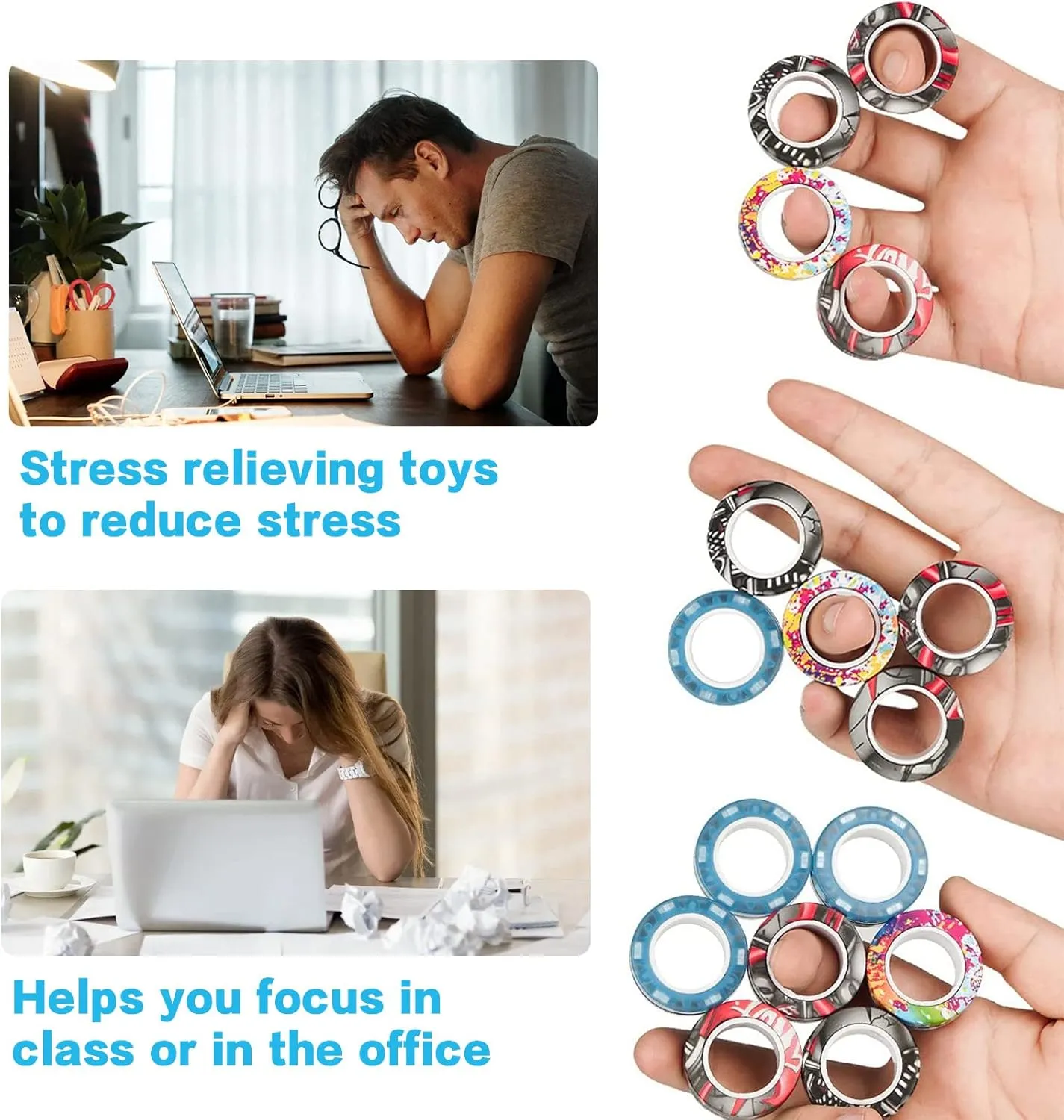 36Pcs Magnetic Rings Fidget Toys Spinner Set Easter Basket Stuffers,Finger Magnet Rings Endless Hours of Fun ADHD Stress Relief Fidget Spinner for Relieve Anxiety Birthday for Adults Teens Kids