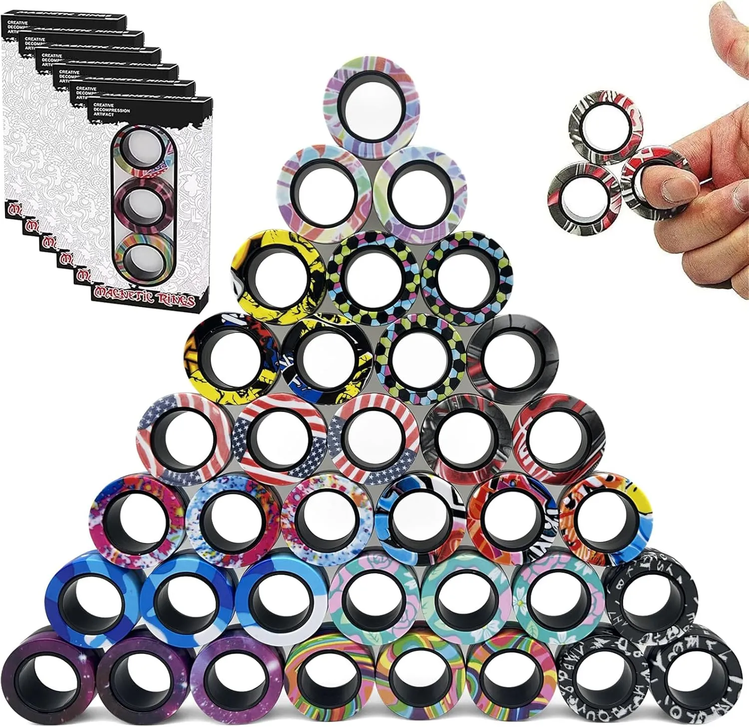 36Pcs Magnetic Rings Fidget Toys Spinner Set Easter Basket Stuffers,Finger Magnet Rings Endless Hours of Fun ADHD Stress Relief Fidget Spinner for Relieve Anxiety Birthday for Adults Teens Kids