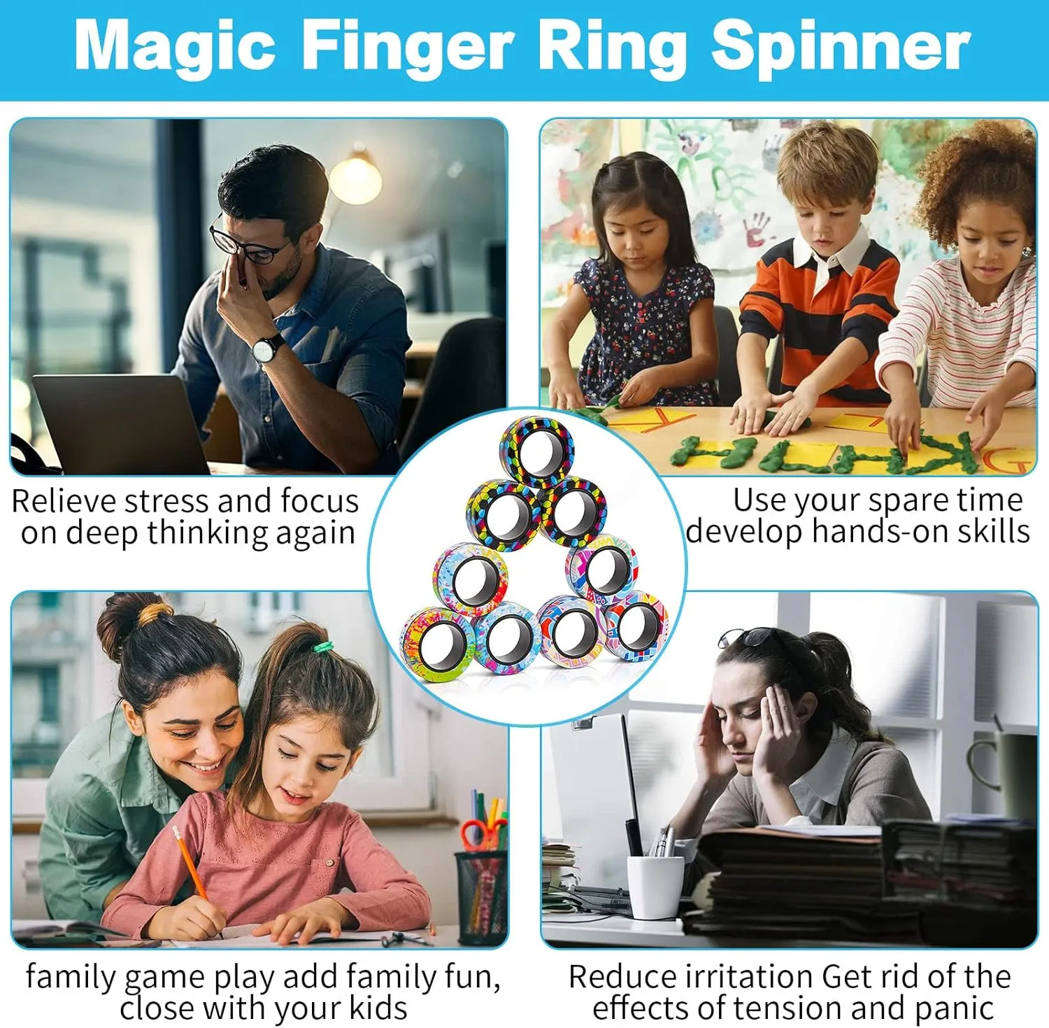 36Pcs Magnetic Rings Fidget Toys Spinner Set Easter Basket Stuffers,Finger Magnet Rings Endless Hours of Fun ADHD Stress Relief Fidget Spinner for Relieve Anxiety Birthday for Adults Teens Kids