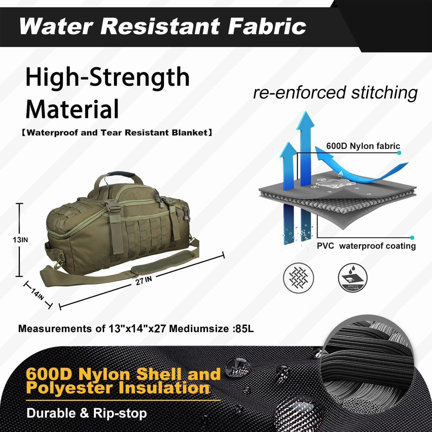3 In 1 Tactical 85L Military Backpack Travel Duffle Bag for Weekender Gym Workout Deployment