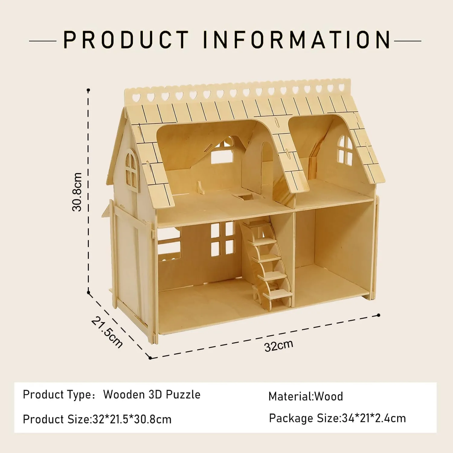 3D Puzzle House, Fantasy Villa Model Kit DIY Miniature Dolls House Kits Birthday Gift for Adults Teens (Duplex)