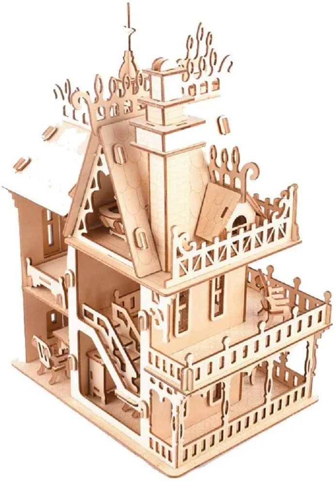 3D Puzzle House, Fantasy Villa Model Kit DIY Miniature Dolls House Kits Birthday Gift for Adults Teens (Fantasy Villa)
