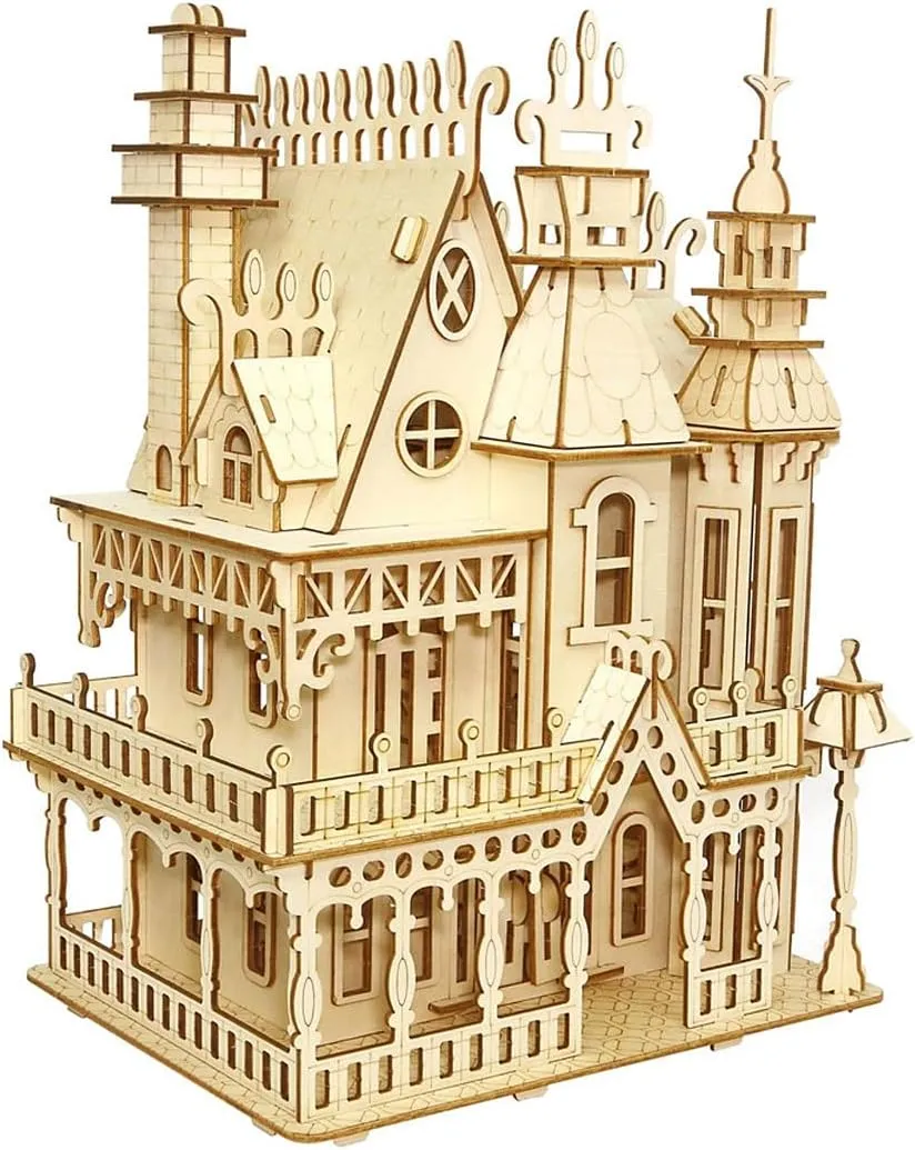 3D Puzzle House, Fantasy Villa Model Kit DIY Miniature Dolls House Kits Birthday Gift for Adults Teens (Fantasy Villa)
