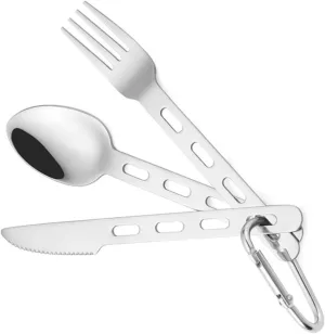 3sets Stainless Steel Camping Cutlery Utensil Kit with Carabiner Portable Fork Spoon and Cutter for Outdoor Dining and Travel for Camping Hiking and Everyday Use