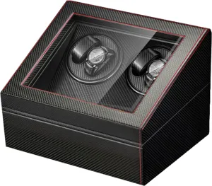 4 6 Auto Display Box,Large Capacity Automatic Rotation Watch Winder Case Store,Bidirectional Rotation & Separate Control Switch,Carbon Fiber Display Box Gift,For Personal Use,Store Display,Home,Etc