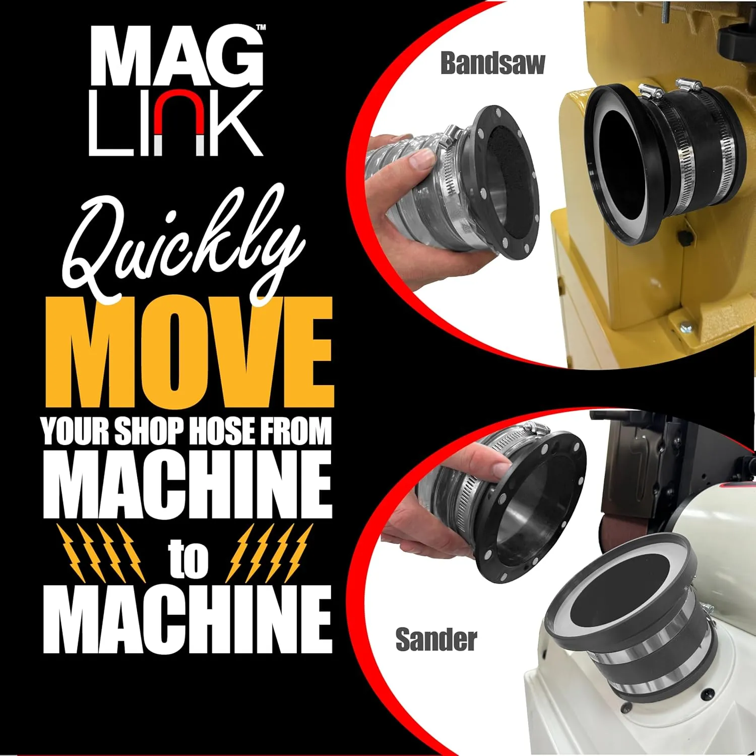 4 MagLink Magnetic Dust Collection Starter Kit, Mag Dust Collection Fittings for Dust Collectors, Fast Connect Dust Hose to Machinery Port, Quick Connect of 4 Inch