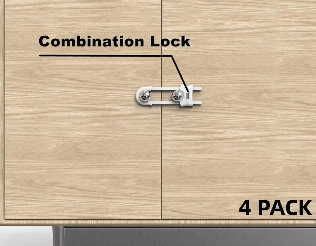 4 PACK Child Proof Sliding Cabinet Door Code Locks Baby Safety Cupboard Locks Adjustable U Shaped Cabinet Latches for Knob Handle Drawers Closet (4 PCS, White)
