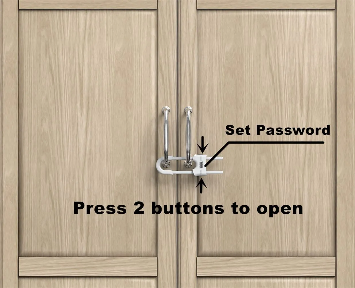 4 PACK Child Proof Sliding Cabinet Door Code Locks Baby Safety Cupboard Locks Adjustable U Shaped Cabinet Latches for Knob Handle Drawers Closet (4 PCS, White)