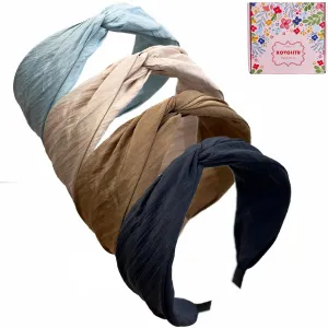 4 Pack Fashion Wide Knotted Headband for Women Girls Cross Knot Headbands Non Slip Solid Colors Hair Bands-Neutral