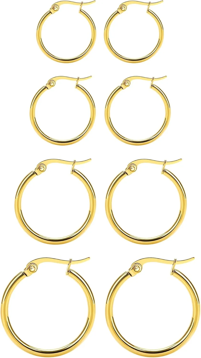 4 Pairs Titanium Hoop Earrings for Sensitive Ears Hypoallergenic Pure Titanium Earrings for Women Men G23 Lightweight Small Huggie Hoop Earrings Set 12MM 15MM 20MM 25MM