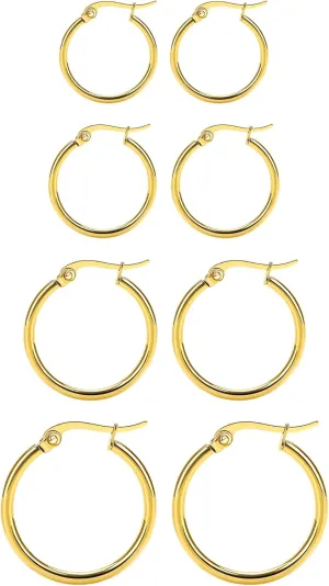 4 Pairs Titanium Hoop Earrings for Sensitive Ears Hypoallergenic Pure Titanium Earrings for Women Men G23 Lightweight Small Huggie Hoop Earrings Set 12MM 15MM 20MM 25MM