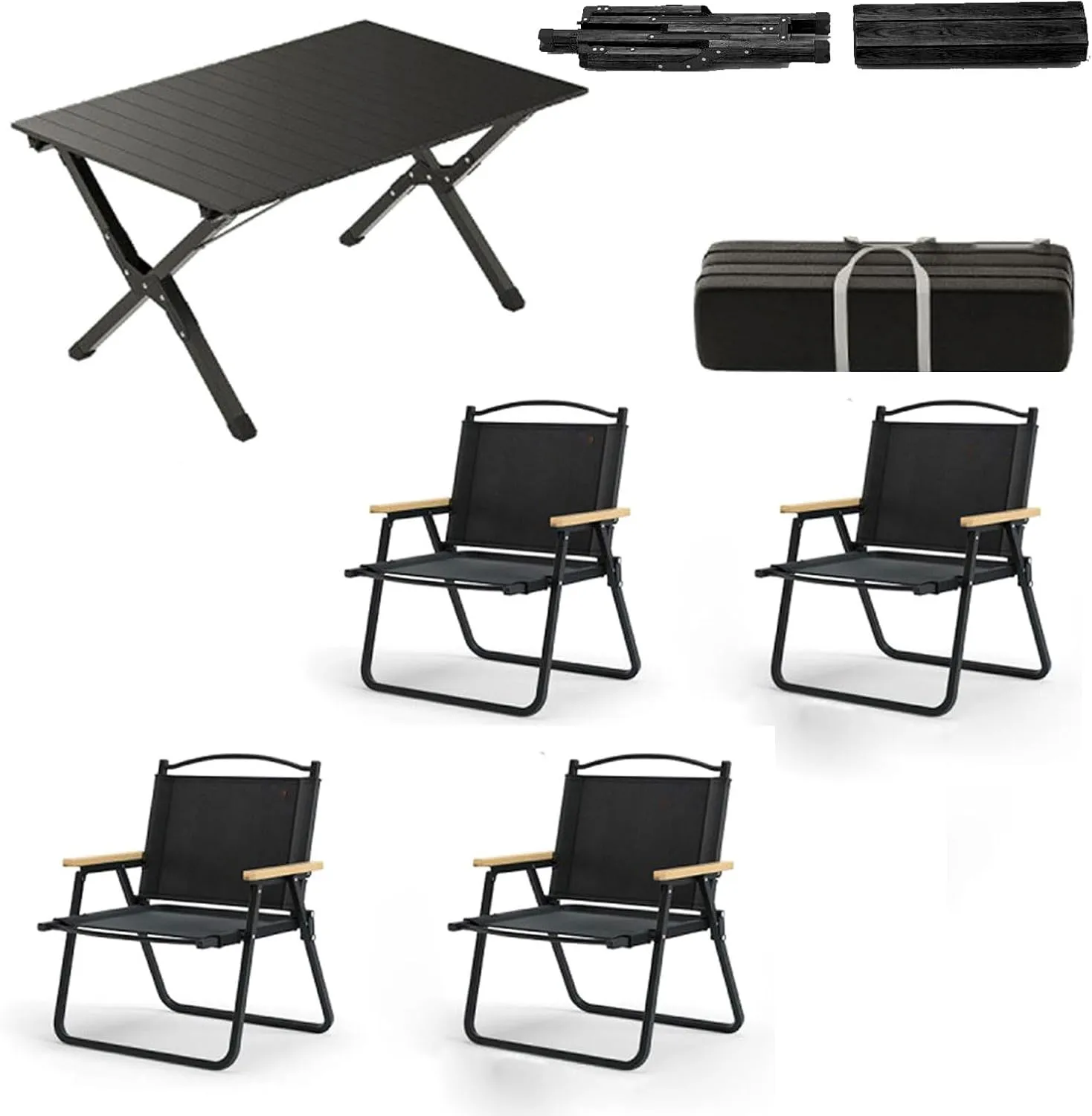 4 Pcs Camping Chair Set with 1pc Picnic Table, Portable Folding Table and Seats Ultralight Aluminum Family Table Chair Set with Carrying Storage Bag