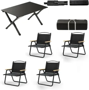 4 Pcs Camping Chair Set with 1pc Picnic Table, Portable Folding Table and Seats Ultralight Aluminum Family Table Chair Set with Carrying Storage Bag