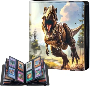 4 Pocket Trading Card Binder, Card Collection Binder for TCG, MTG, Sports Cards, Baseball, Ferocity Dinosaur Trading Card Book Holder for Collectors, Top Loader Binder