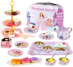 46 Pcs Princess Tea Party Set for Kids Age 3  Years, Kids Kitchen Pretend Play Toys with Tin Tea Set, Cake Stand Gift Christmas