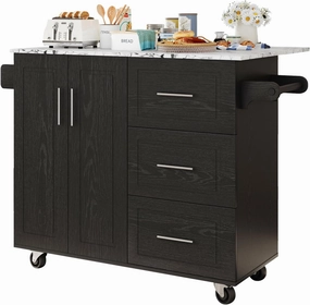 4 EVER WINNER Rolling Kitchen Island with Storage and Drop Leaf, White Marble Tabletop, 43" Kitchen Carts on Wheels with Towel Rack & Spice Rack, Portable Islands for Kitchen, Black