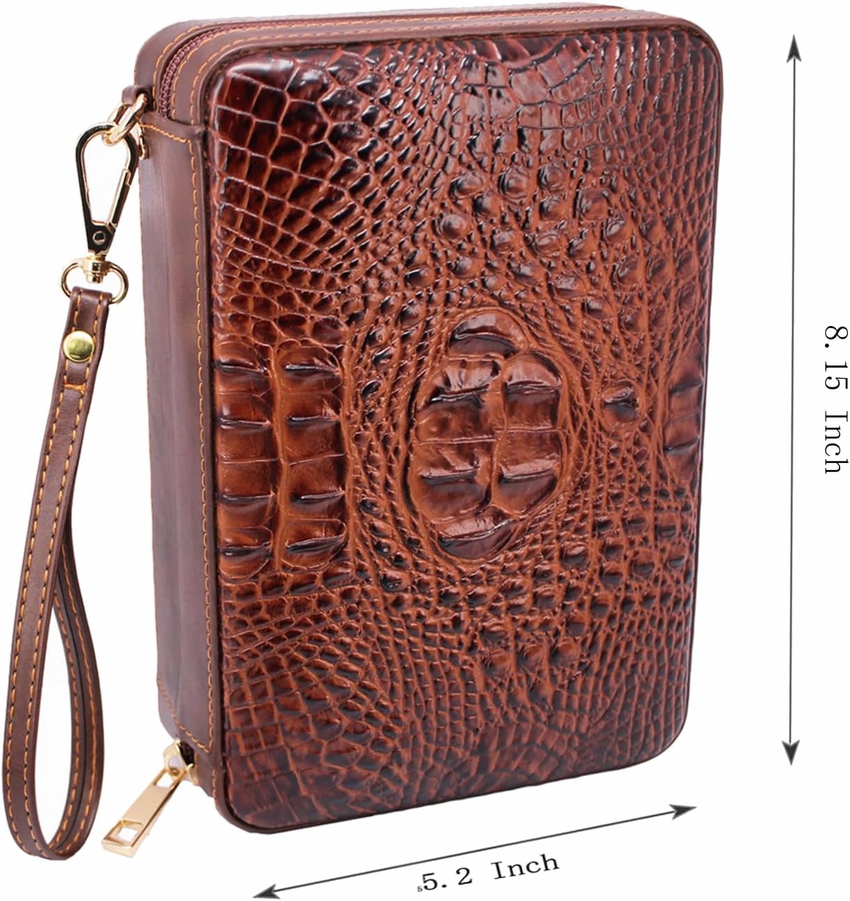 4-Finger Elegant Brown Leather Travel Cigar Case, Portable Cigar Humidor with Cutter and Lighter Gift Set