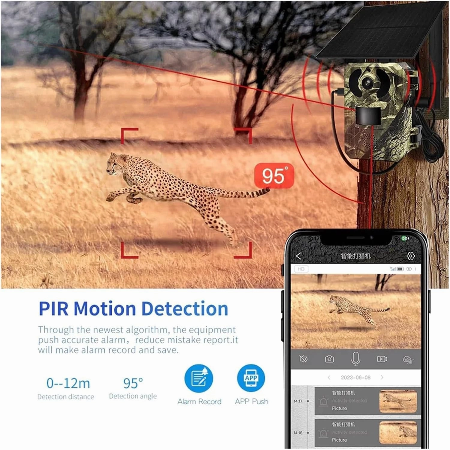 4G 2K 4MP PIR Motion Activated 0.2s Trigger Time Night Vision IP66 Hunting Trail Wildlife Battery Solar Camera(EU 4G Band)
