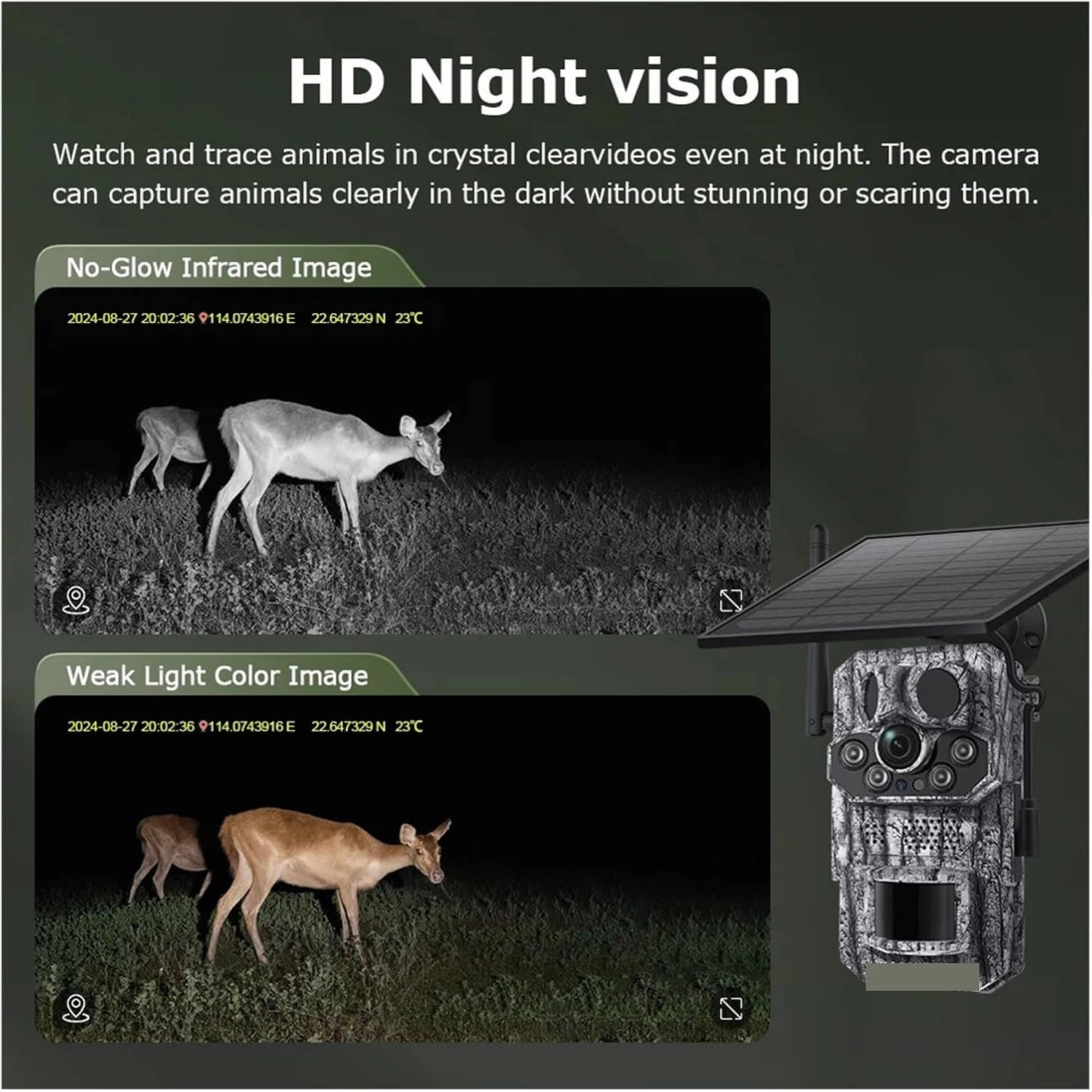 4G 2K 5MP PIR Motion Activated Trigger Time Night Vision IP66 Hunting Trail Wildlife Battery Solar Camera Forest(4MP add 64GB)