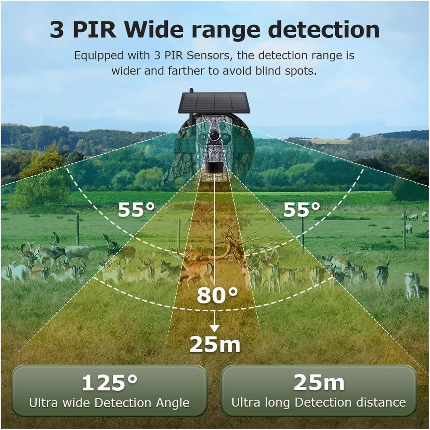 4G 2K 5MP PIR Motion Activated Trigger Time Night Vision IP66 Hunting Trail Wildlife Battery Solar Camera Forest(4MP add 64GB)
