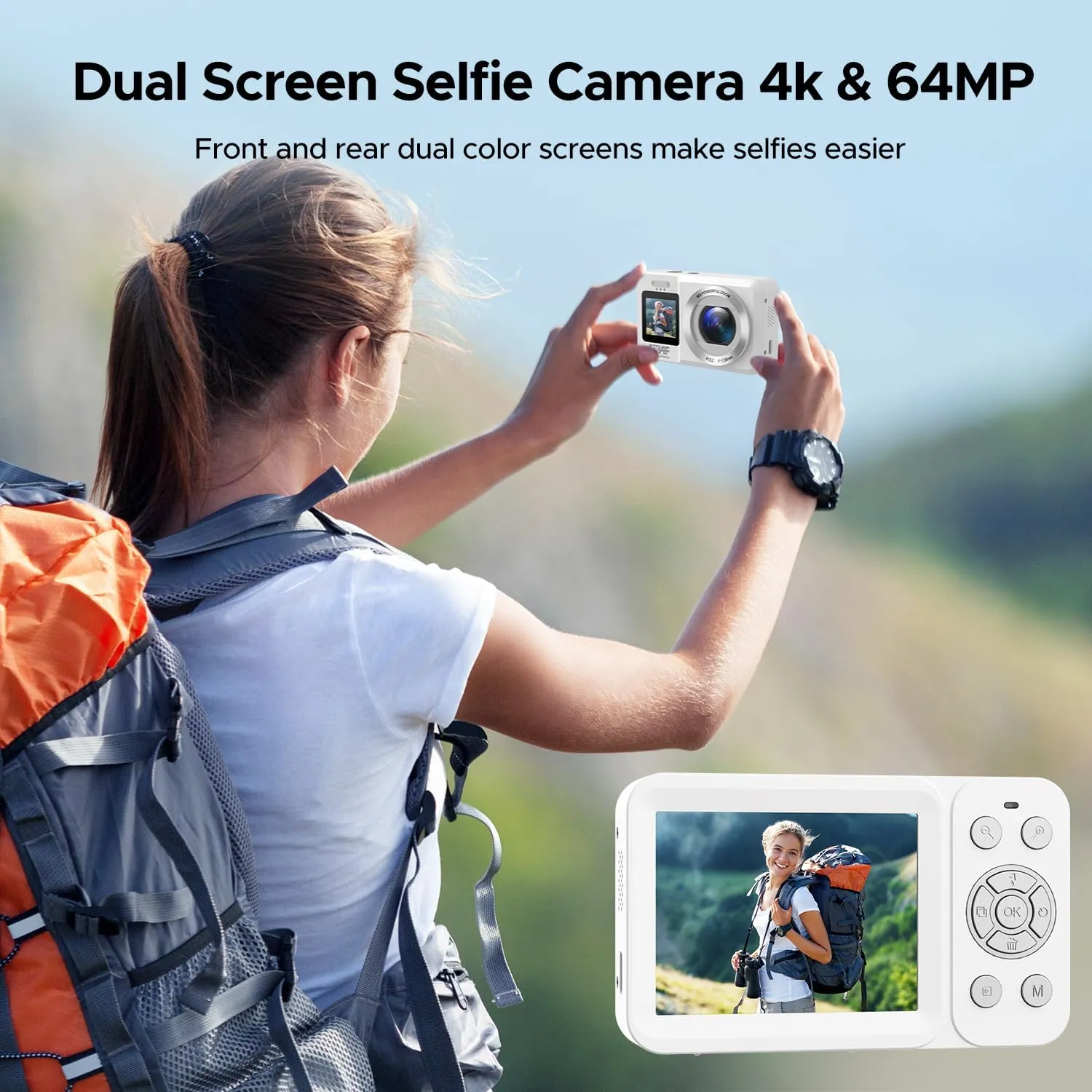 4K Digital Camera, 64MP 18X Point and Shoot Digital Cameras with 32G SD Card for Party YouTube Vlogging Portable Compact Travel Camera for Kids Student Teens Adult Beginner(White)