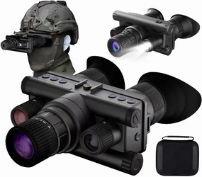 4K Helmet Style Night Vision Binoculars Dual Screen Night Vision Goggles with 3 Adjustable Infrared Lights & Tactical Flashlight