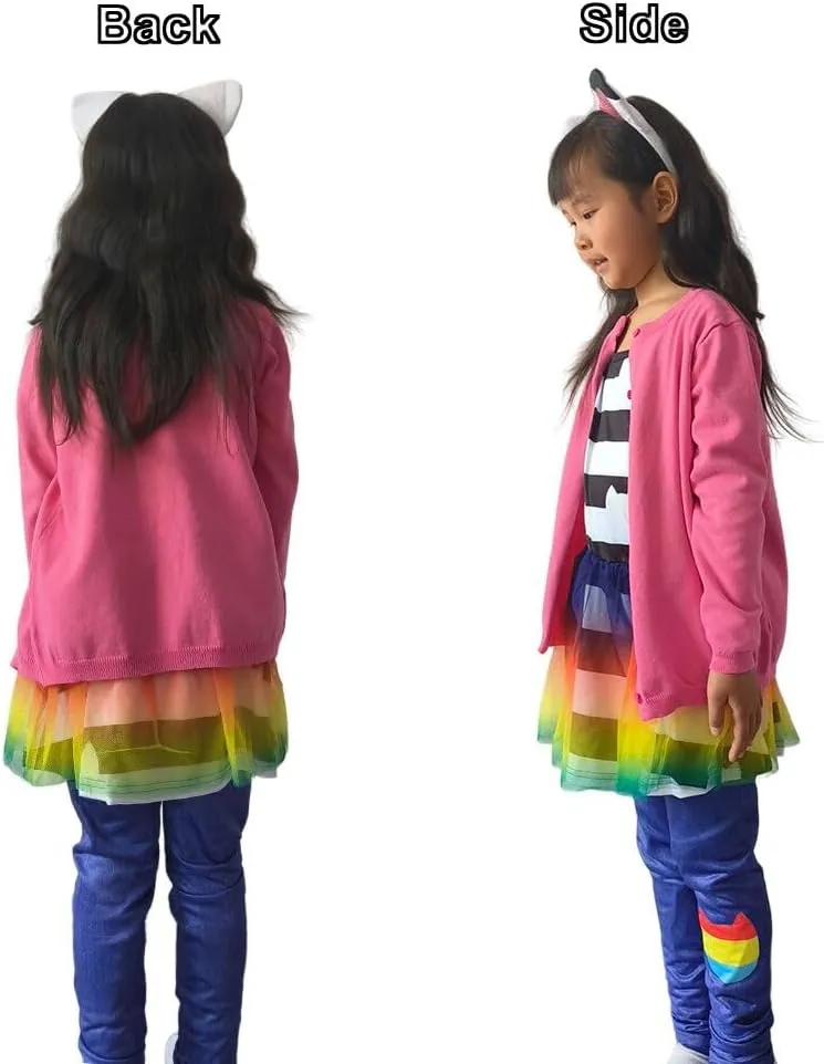 4Pcs Cat Dollhouse Costume with Pants Coat Headband for Girls, Rainbow Tutu Dress for Girls Birthday Outfit Set