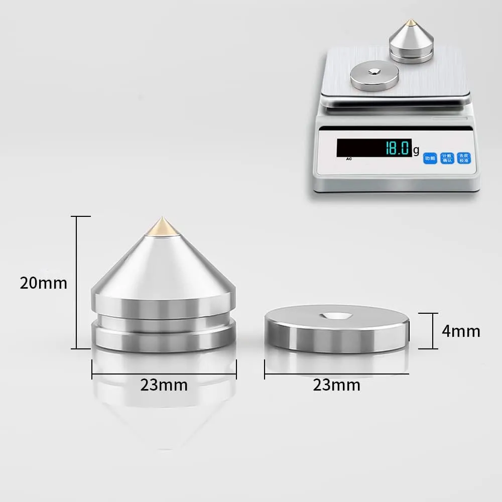 4Pcs Speaker Spikes Stands HiFi Speaker Isolation Stand Cone Shockproof Base Pad Speaker Feet with Non-Slip Rubber Rings for Audio,Speakers,Subwoofers,Turntable DAC Feet Pad. (24mmx23mm, Silver)
