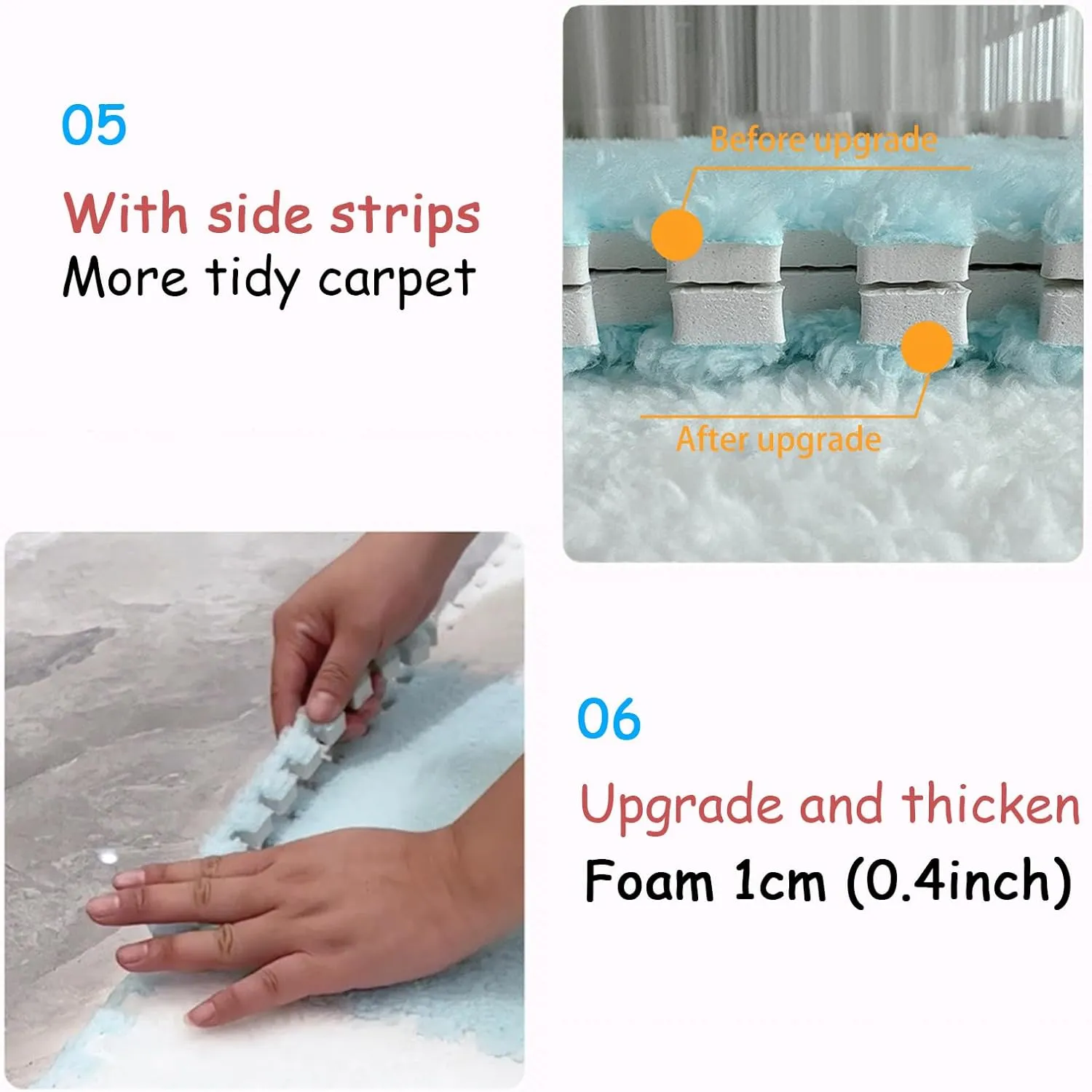 4PCS Square Interlocking Foam Tiles, Soft Plush Carpet Tiles, Fluffy Area Rugs Set, Puzzle Play Mat for Bedroom,Light Blue,12x12inch