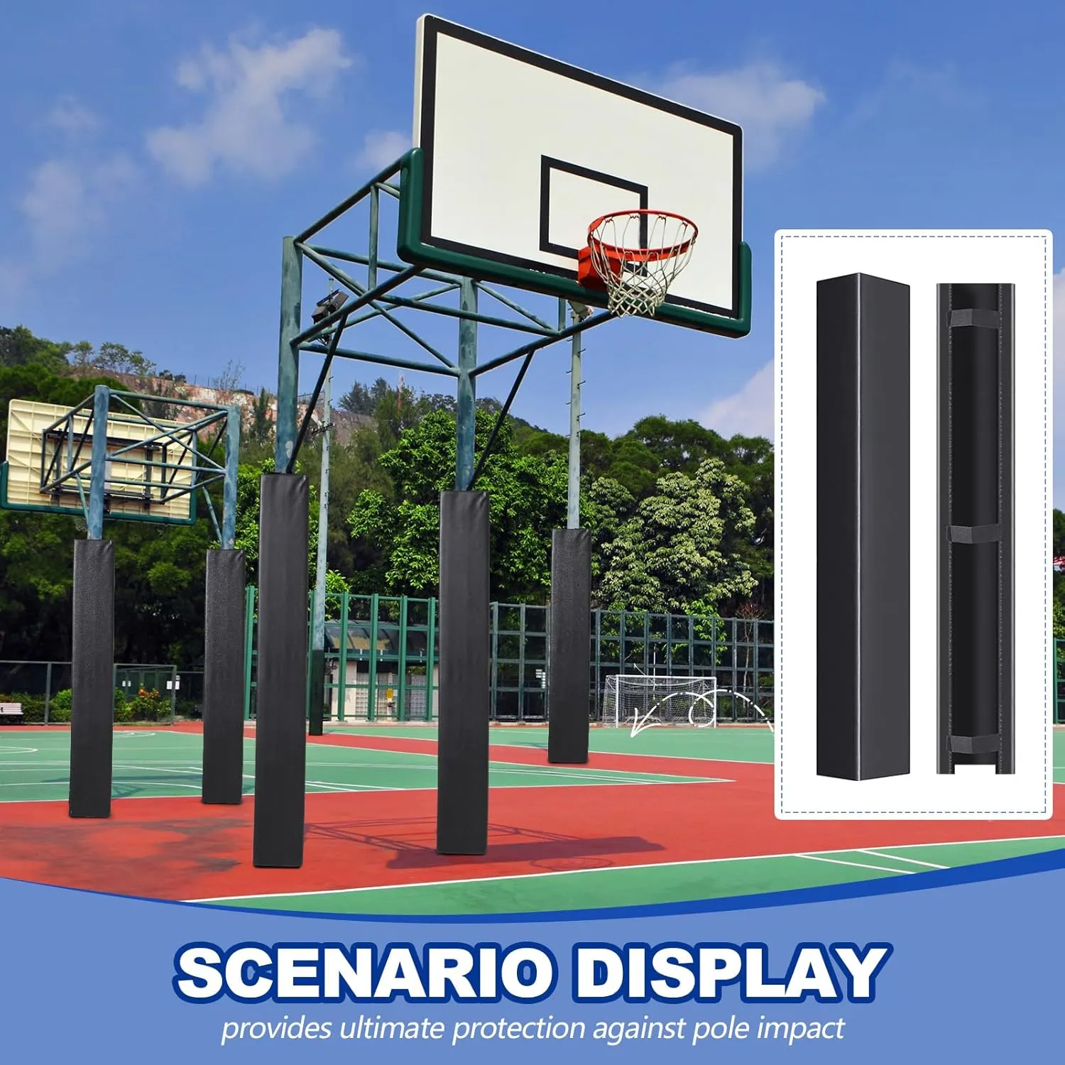 4" Basketball Pole Pads 47.2" Tall Basketball Pole Paddings Weather Resistant Waterproof Garage All Weather Pad for Player Protection and Safety
