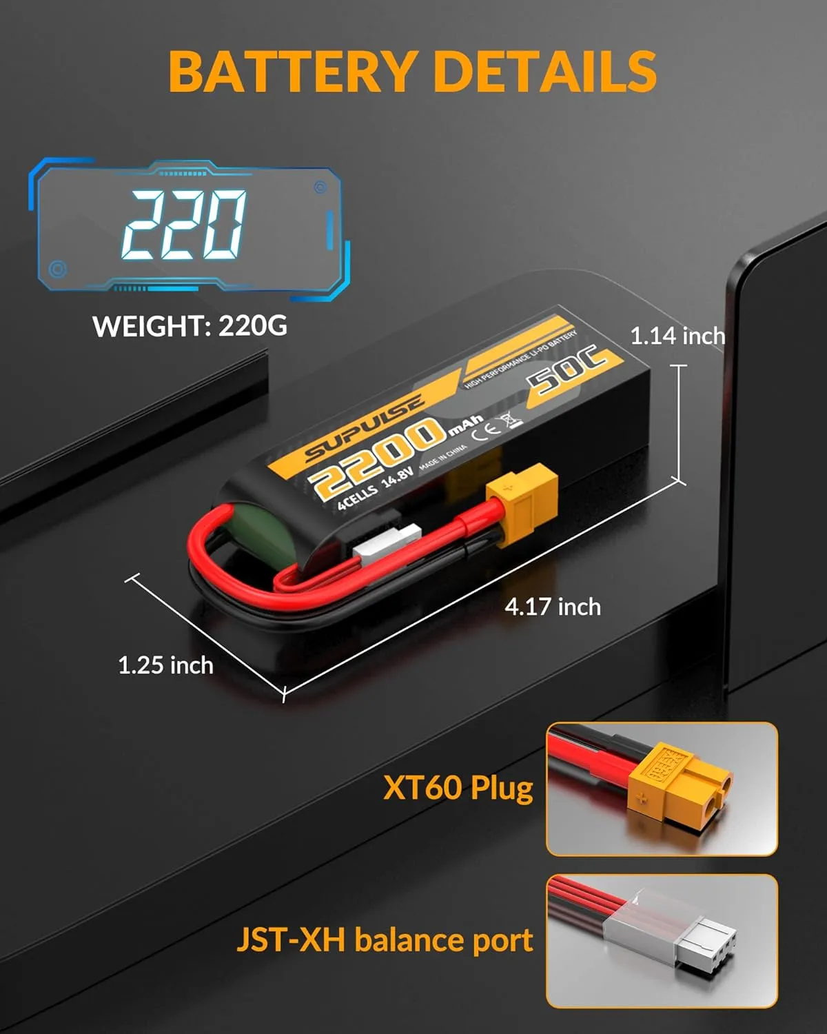 4S Lipo Battery 14.8V 50C 2200mAh with XT60 Plug T Plug Soft Case Battery for RC Airplane Helicopter RC Boat RC Car Truck(2 Packs)