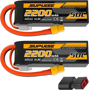 4S Lipo Battery 14.8V 50C 2200mAh with XT60 Plug T Plug Soft Case Battery for RC Airplane Helicopter RC Boat RC Car Truck(2 Packs)