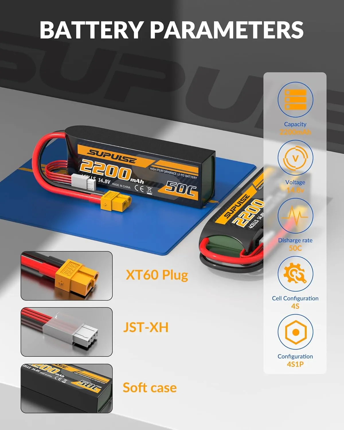 4S Lipo Battery 14.8V 50C 2200mAh with XT60 Plug T Plug Soft Case Battery for RC Airplane Helicopter RC Boat RC Car Truck(2 Packs)