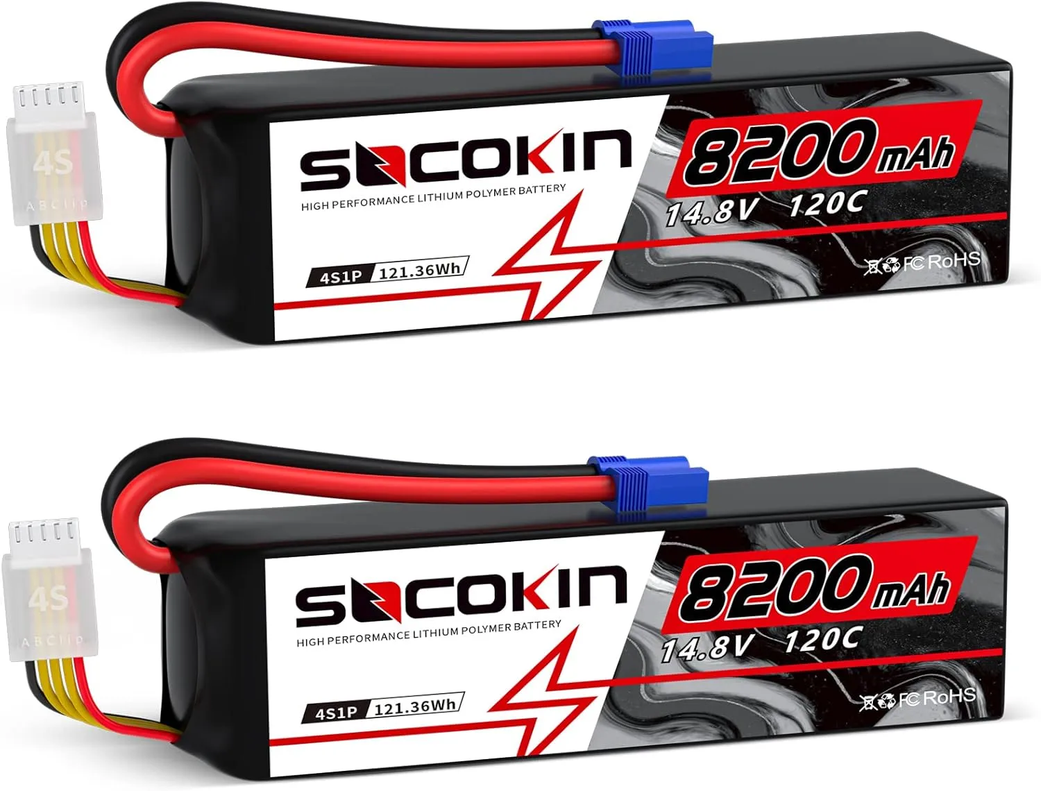 4S Lipo Battery 14.8V 8200mAh 120C 4S Lipo Batteries with EC5 Plug Soft Case for RC Car X-Maxx RC Boat RC Racing Truck Helicopter Airplane 2 Pack