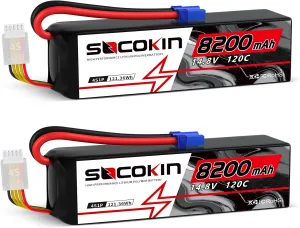 4S Lipo Battery 14.8V 8200mAh 120C 4S Lipo Batteries with EC5 Plug Soft Case for RC Car X-Maxx RC Boat RC Racing Truck Helicopter Airplane 2 Pack
