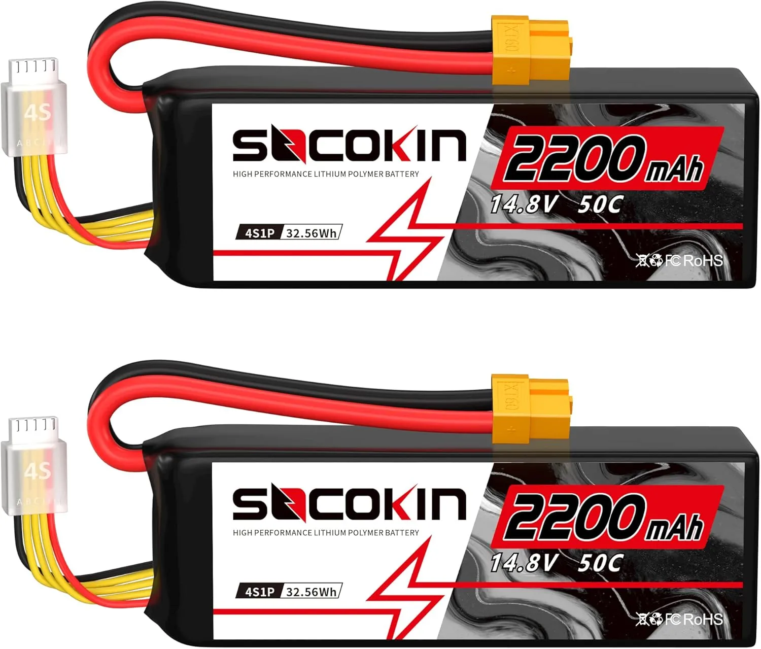 4S Lipo Battery 2200mAh 14.8V 50C 4 Cell Lipo Batteries with XT60 Plug Soft Case RC Battery for 60mm-70mm EDF Jet 1000mm-1500mm Plane RC Car Boat Truck Heli Airplane Quadcopter(2 Pack)