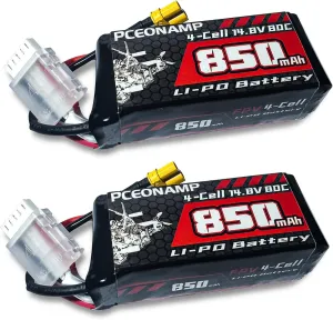 4S Lipo Battery 850mAh 14.8V 80C with XT30 Plug Rechargeable High Capacity RC Drone Battery Soft Case Fit for Toothpick FPV RC Racing Drone Quadcopter UAV Airplane Helicopter