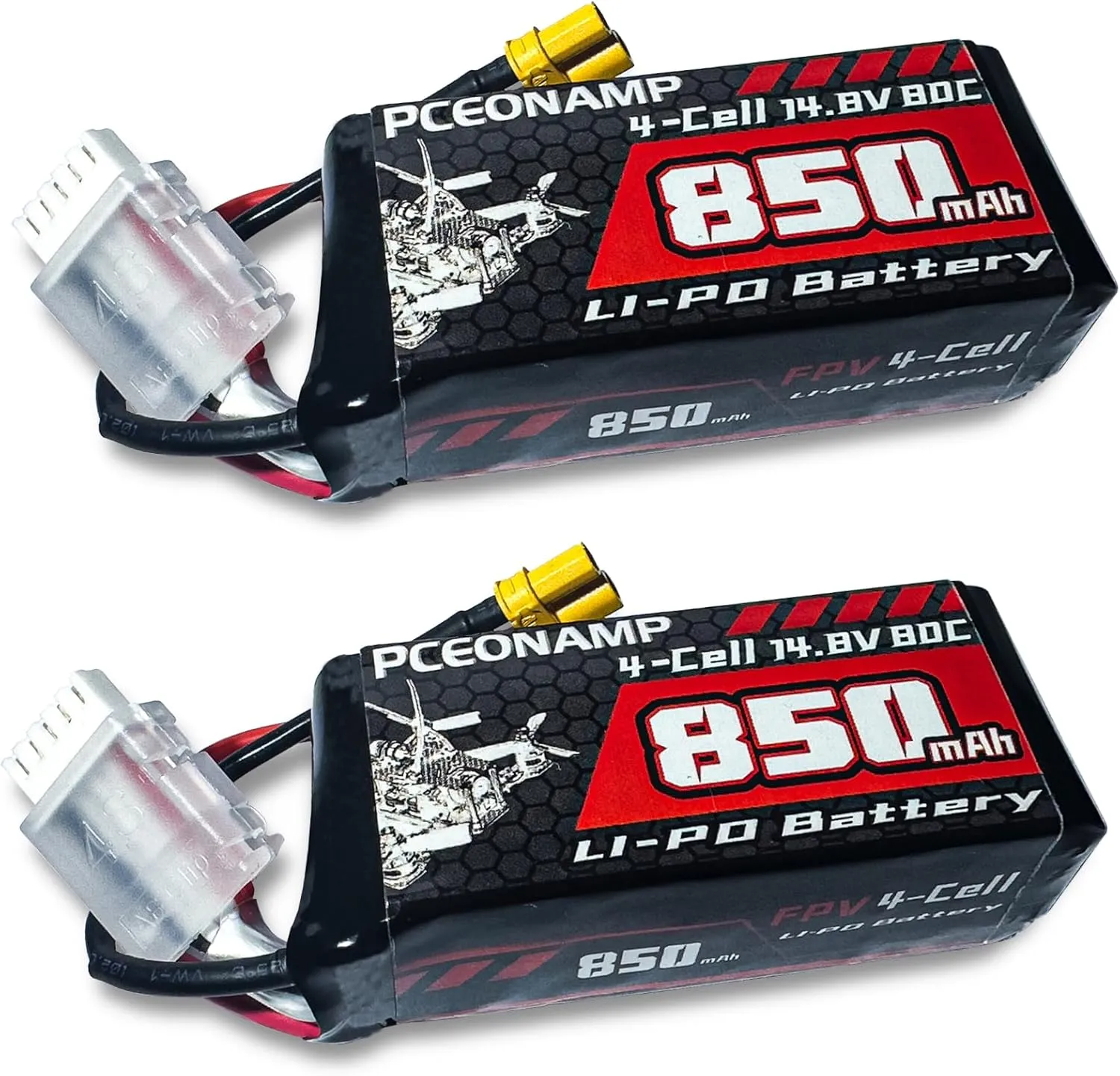 4S Lipo Battery 850mAh 14.8V 80C with XT30 Plug Rechargeable High Capacity RC Drone Battery Soft Case Fit for Toothpick FPV RC Racing Drone Quadcopter UAV Airplane Helicopter
